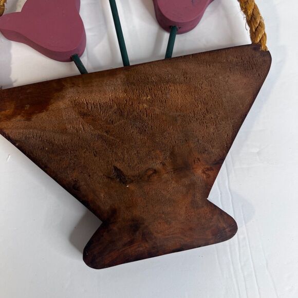 Boho Cottage Core Wooden Flower Basket Rope Handle Wall Decor Farmhouse Rustic - Picture 5 of 10